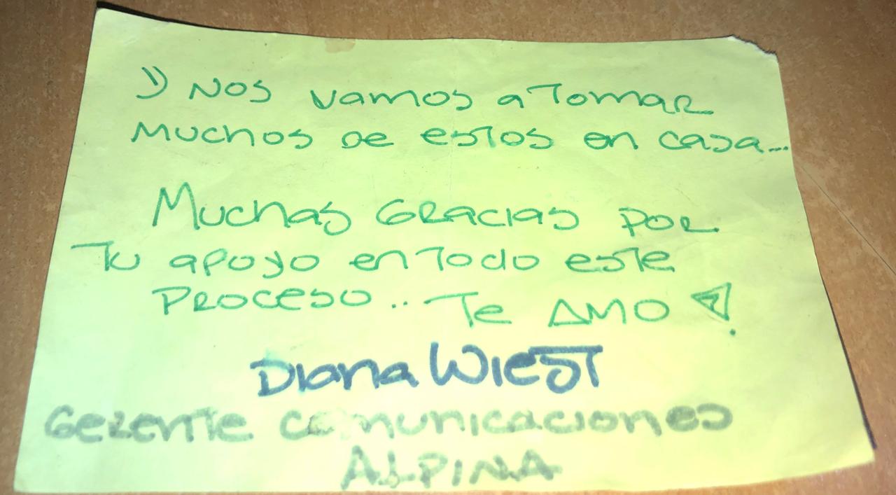 La nota que le escribió a su familia junto al yogurt Alpina